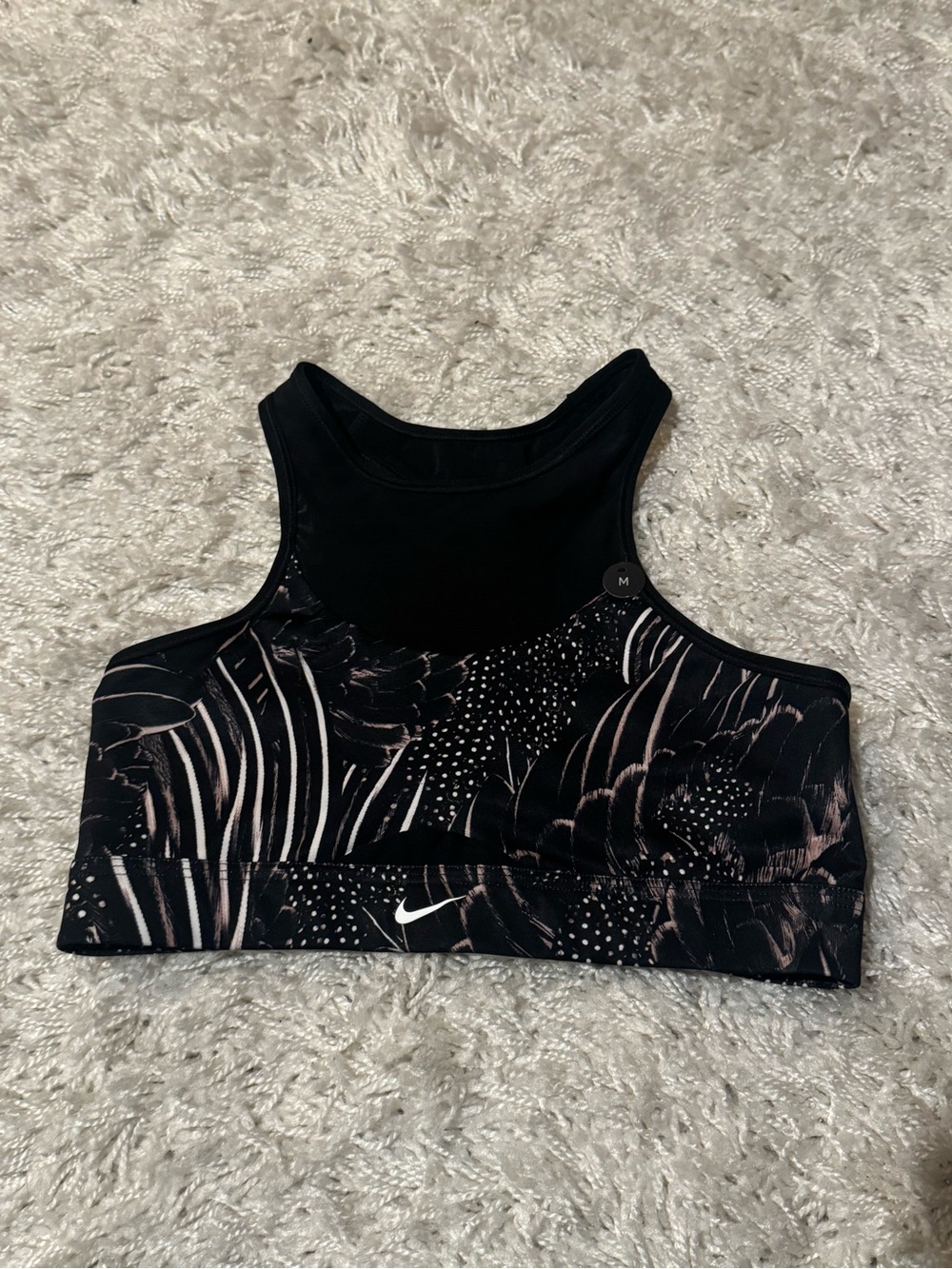 Nike Black & Blush Pattern High-Neck Athletic Spots Bra